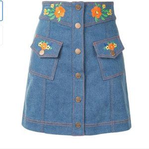 Alice McCall Wanna Vintage floral embroidery Denim skirt